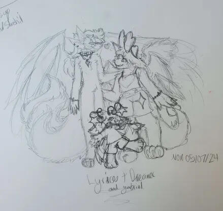 multiple traditional full bodies in one drawing.